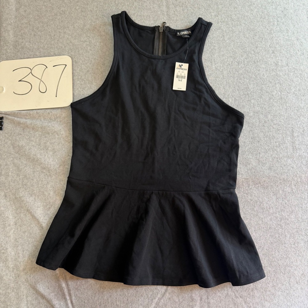 Express Women Black Peplum Tank Top Sleeveless Exposed Back Zip Racerback M
